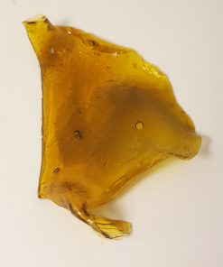 A beautiful piece of OG Kush Shatter, showcasing its amber-golden color and glassy, brittle texture, perfect for dabbing or vaporizing.